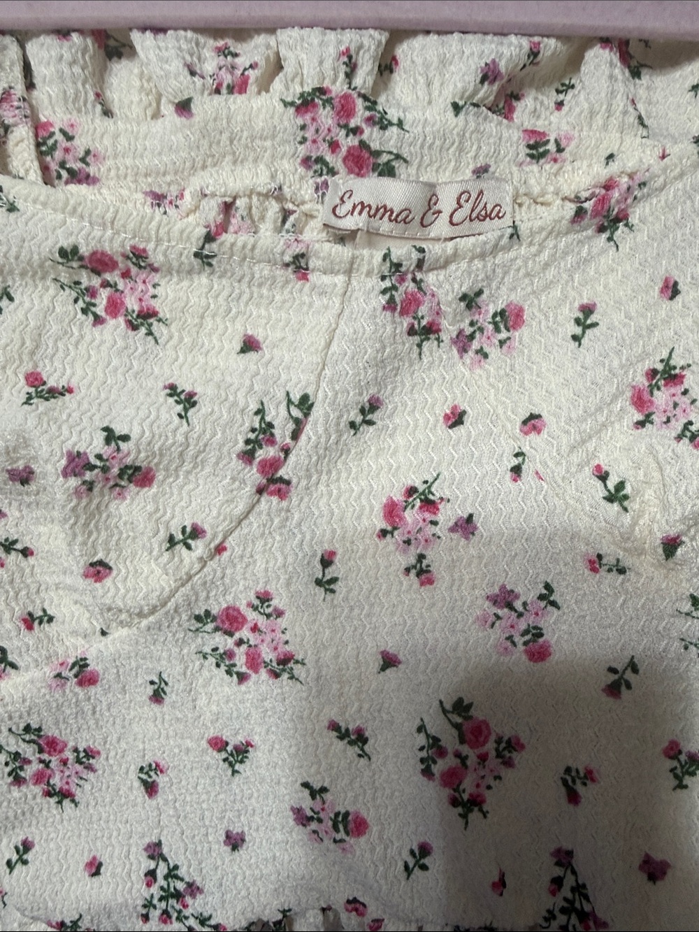 Kids Floral Puff-Sleeve Casual Dress - Cream with Pink Roses - Picture 6 of 7